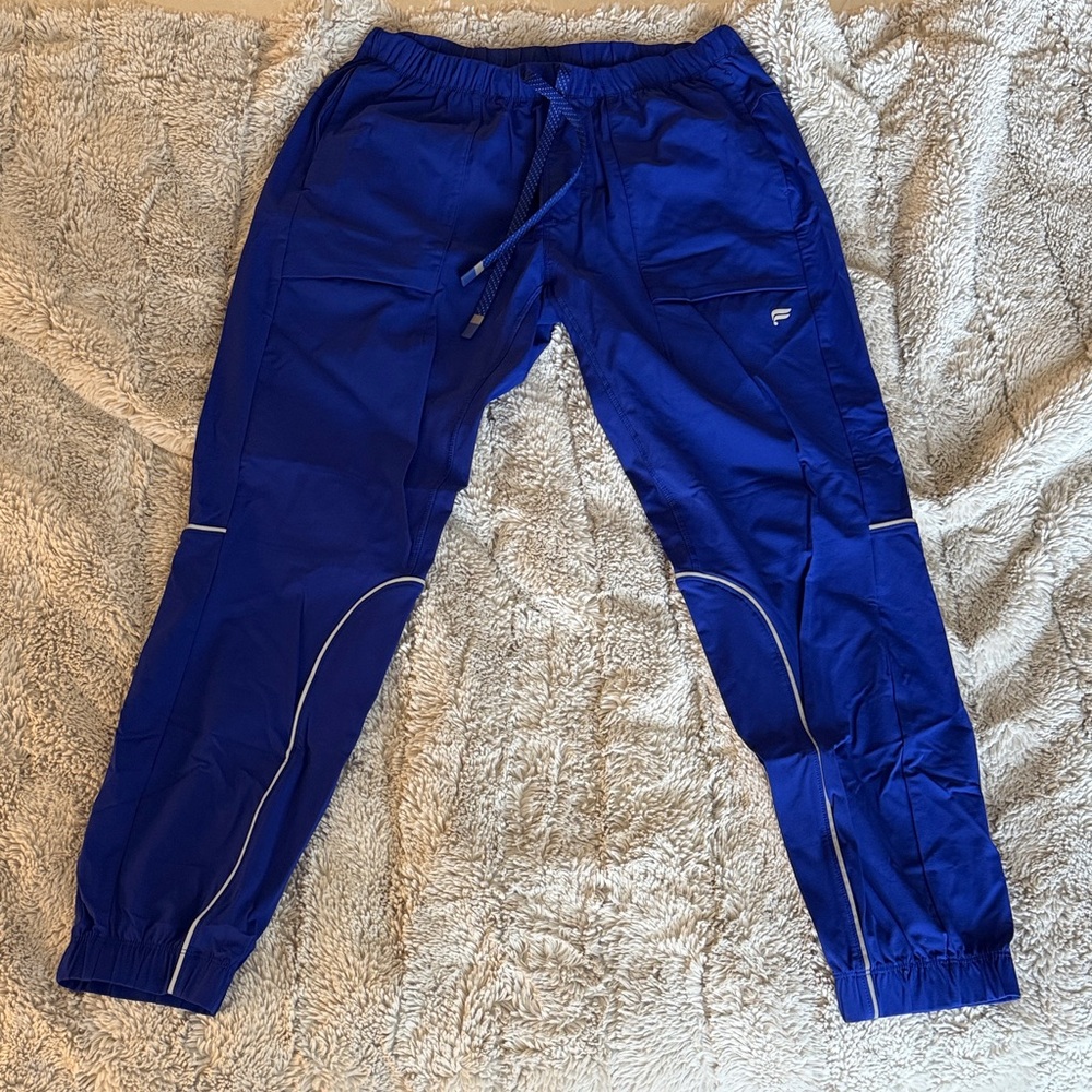 Fabletics Electric Blue Athletic Track Pants with Reflective Trim